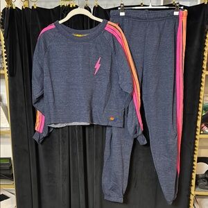 Aviator Nation Blue and Pink Joggers with Sporty Stripe